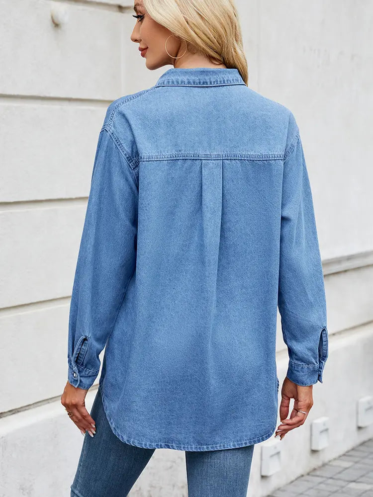 Verstelbare Mouw Losse Denim Shirt