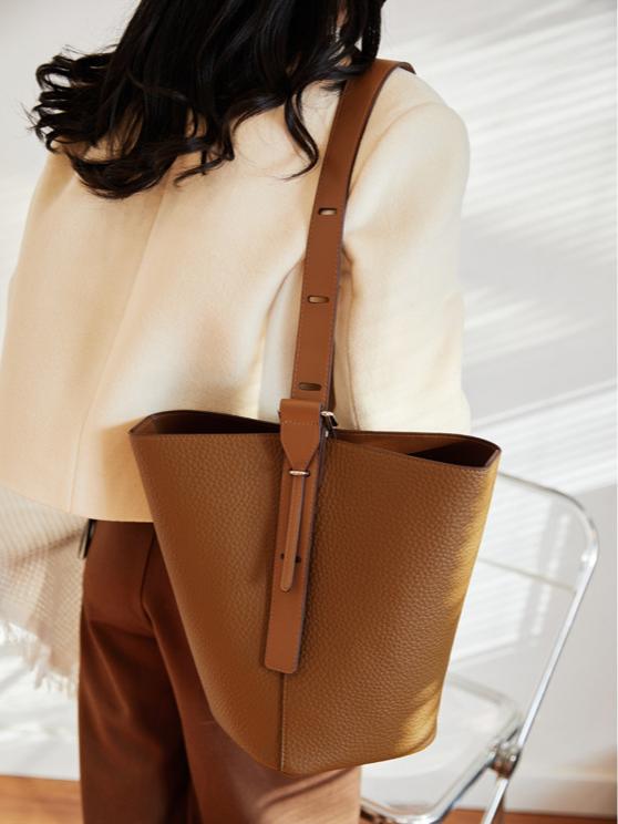 Soft leather adjustable bucket bag