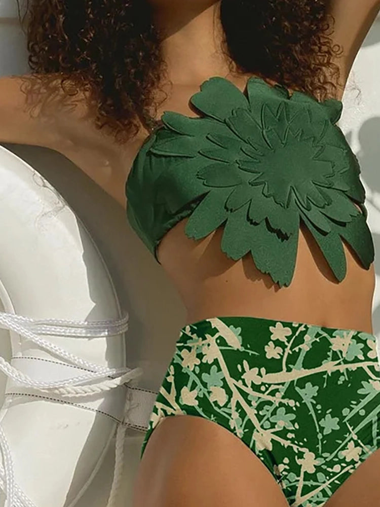 Σετ μπικίνι με πράσινο floral μοτίβο