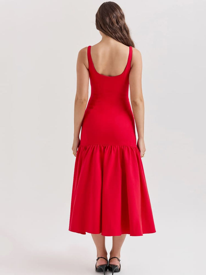 Sexy Low-Waist Bodycon Midi Dress - Scarlet Red