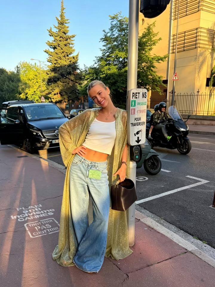 Glitter Sheer Cape Maxi Kimono