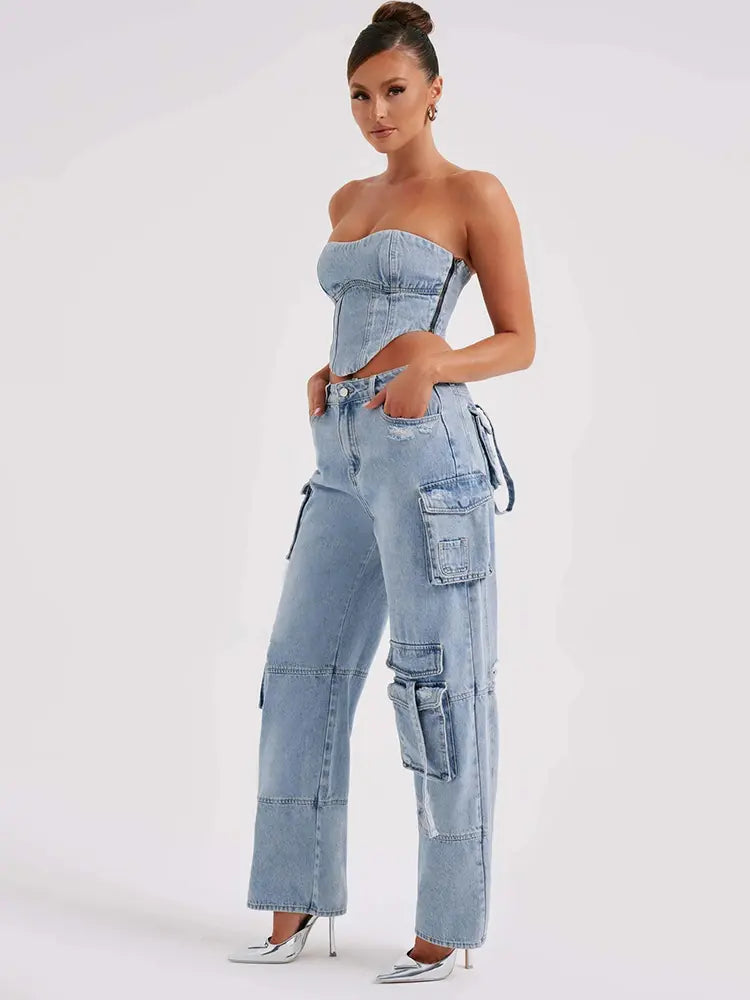 Low-Waist Pocket Jeans