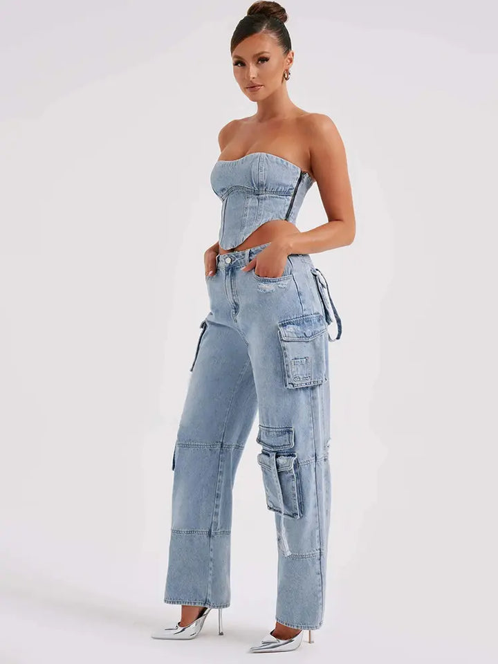 Jeans de cintura baja con bolsillos