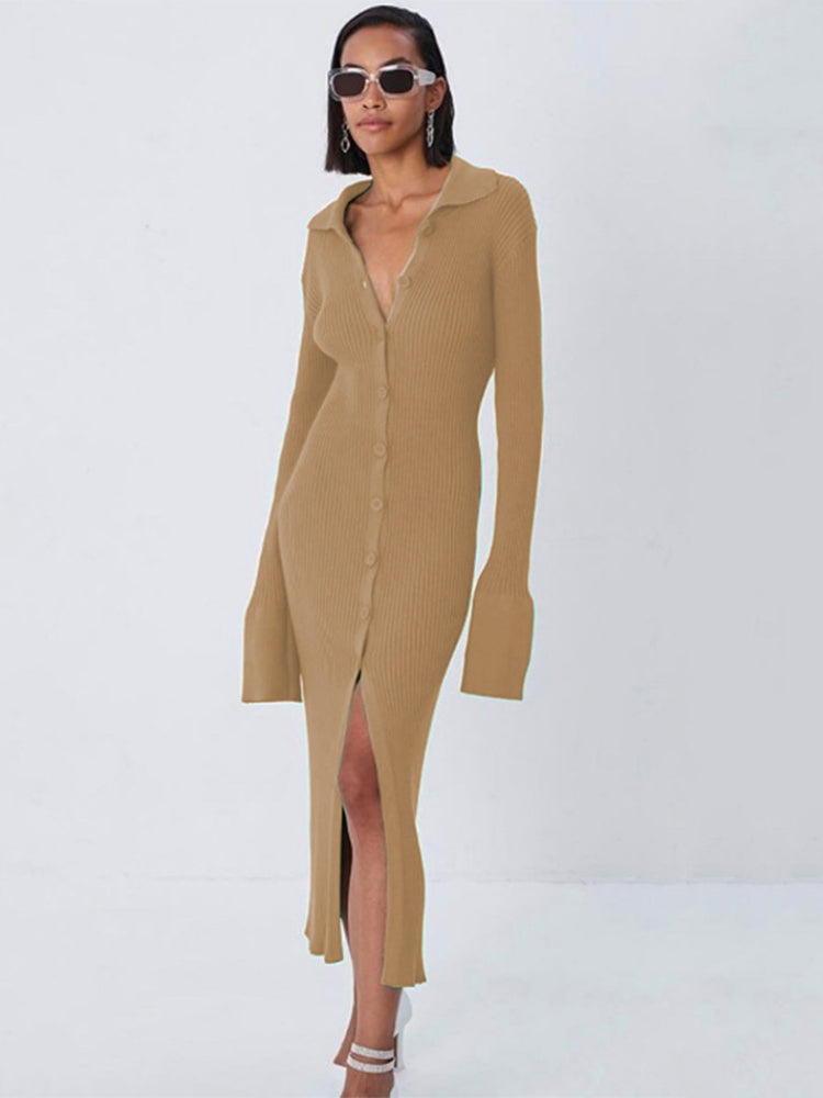 Mahabang Cardigan Knit V-Neck Sweater Dress