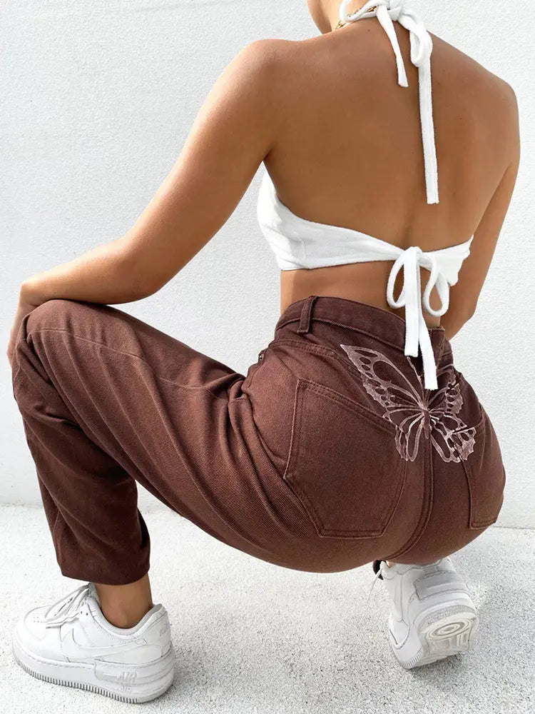 ハイウエストプリントデニムパンツ