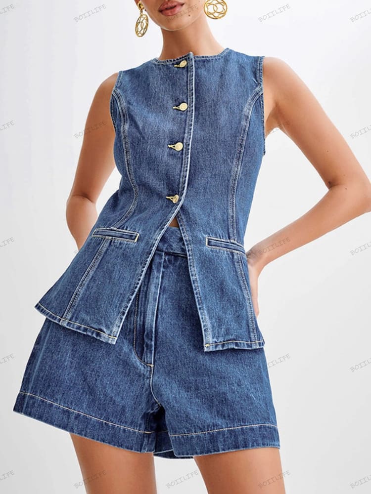 Short en jean boutonné