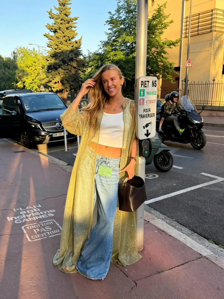 Glitter Sheer Cape Maxi Kimono