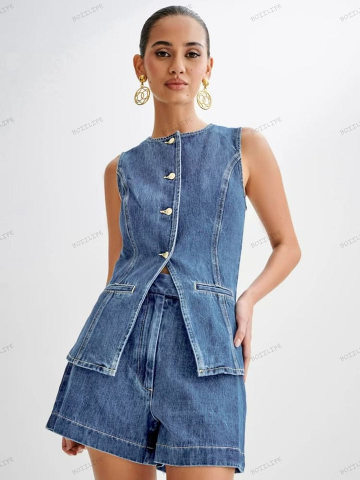 Button-Up na Denim na Short