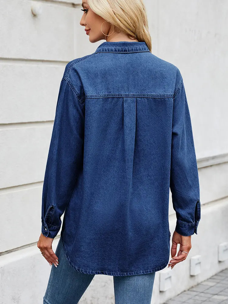 Verstelbare Mouw Losse Denim Shirt