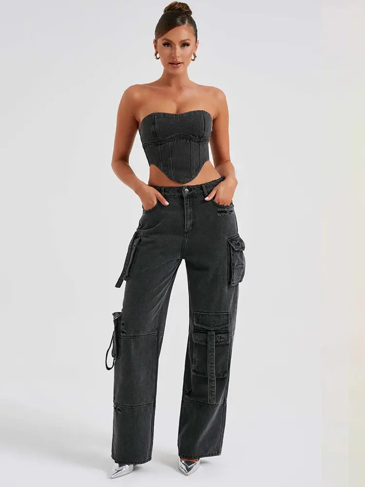 Low-Waist Pocket Jeans