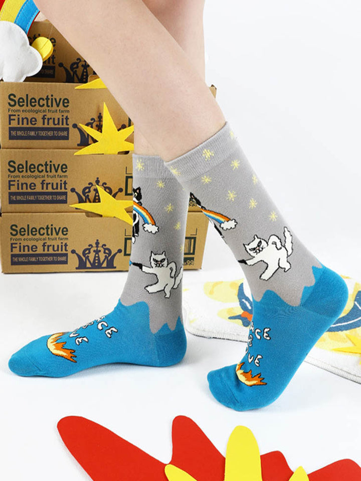 Χαριτωμένα Cartoon Meow Meow Mid-Calf κάλτσες