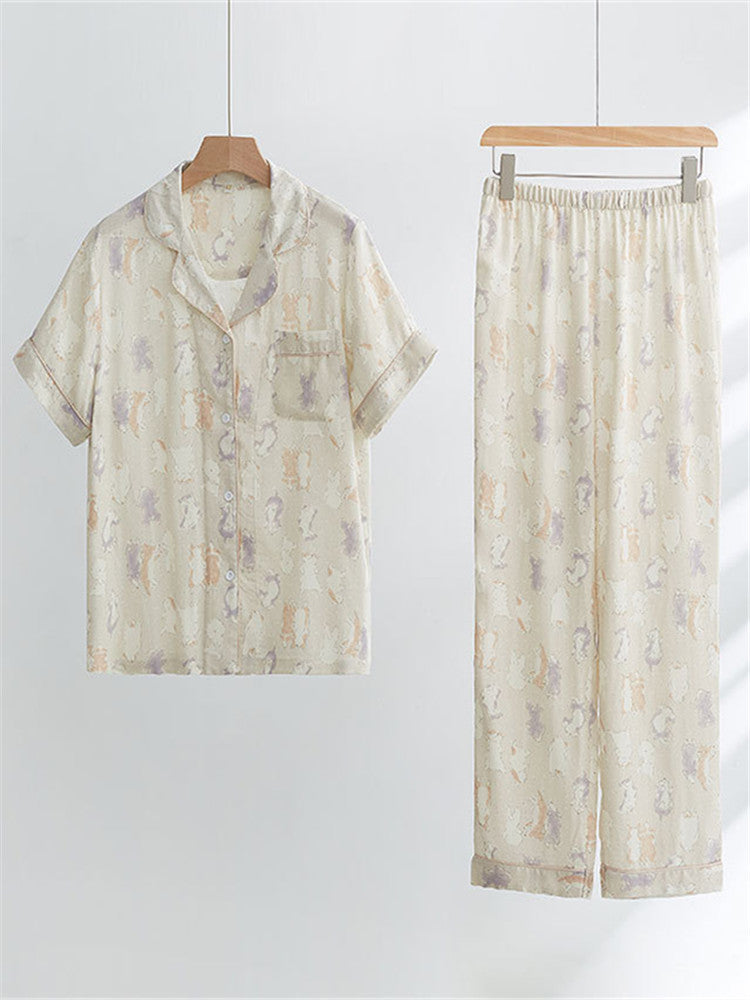 Conjunto de pijamas de gaze de algodão de bambu