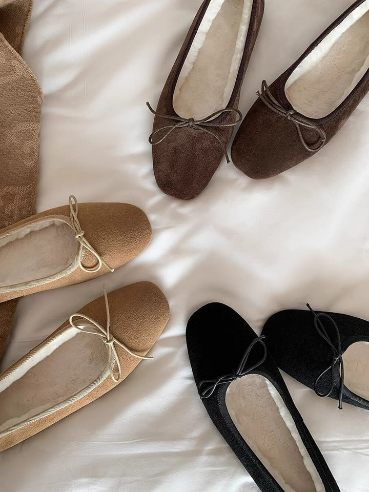 Tsokolate Suede Bow Ballet Shoe