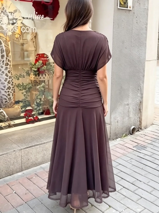 V-Neck Mesh Midi Dress