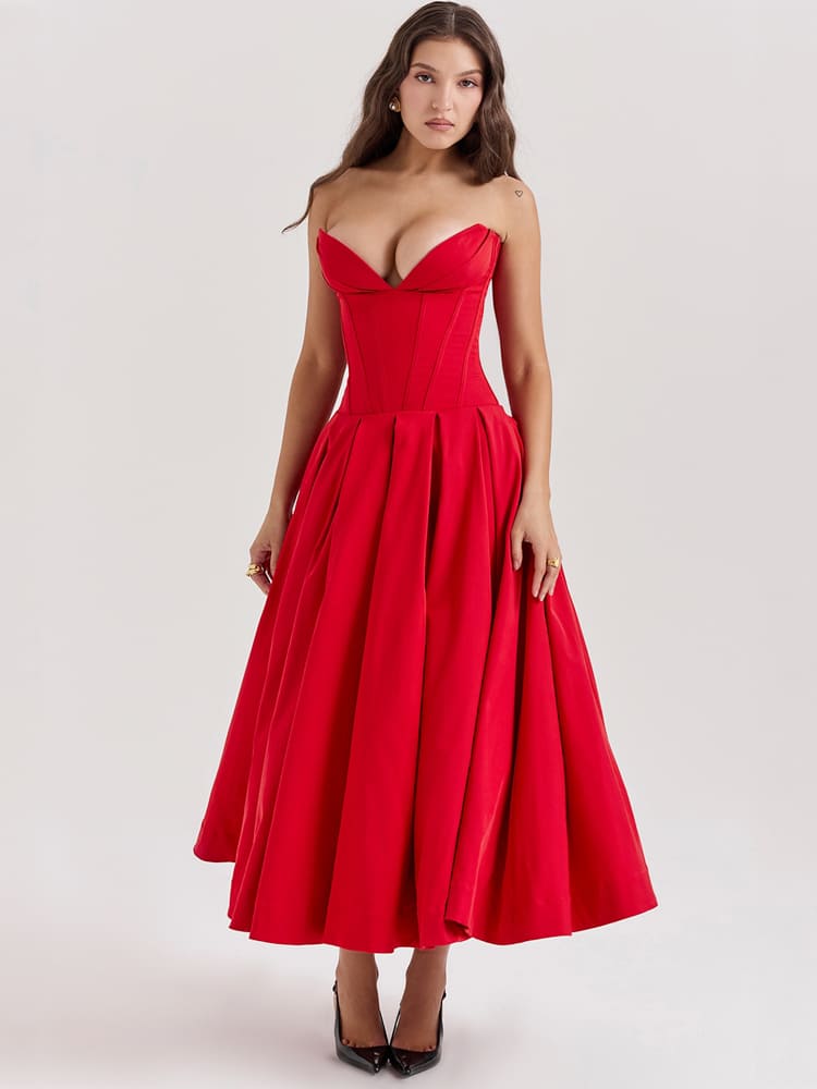 Sexy Low-Waist Bodycon Midi Dress - Scarlet Red