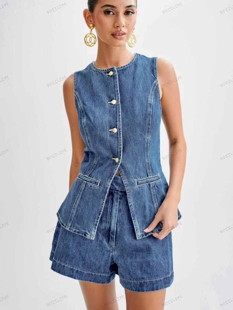 Button-Up na Denim na Short