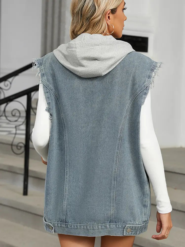 Gilet en denim à capuche ample lavé