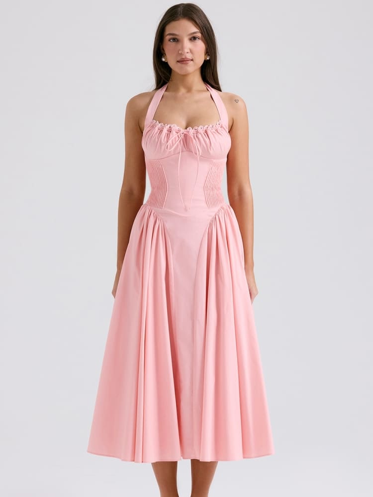 Barbie Pink Backless Halter Midi Dress