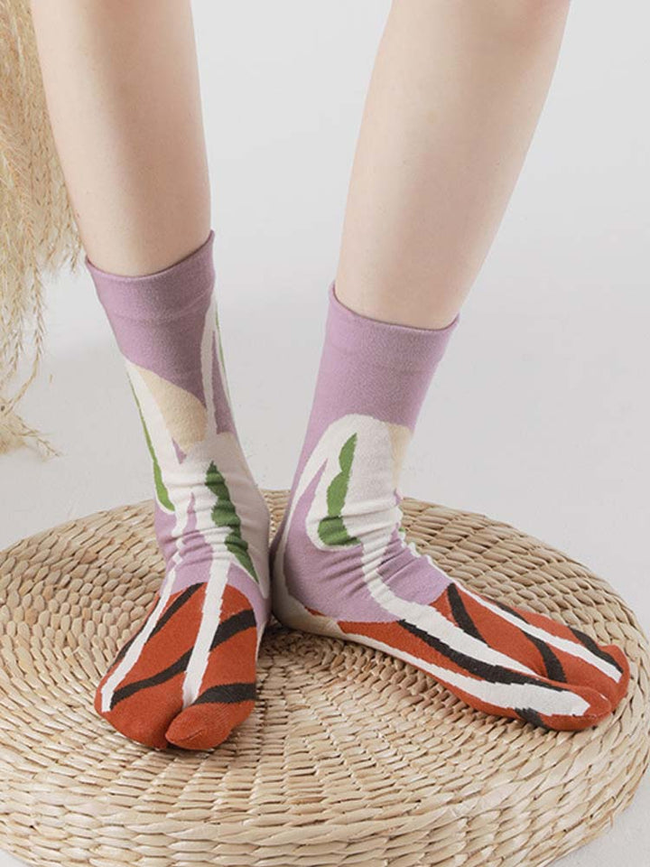 Květinový vzor s rozdělenou špičkou ponožky