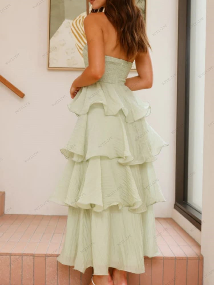 Sexy Chic Trägerloses Rückenausgeschnittenes Stufen-Midi-Kleid
