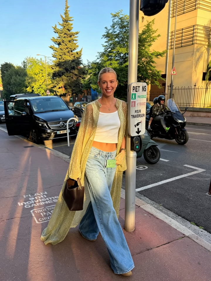 Glitter Sheer Cape Maxi Kimono