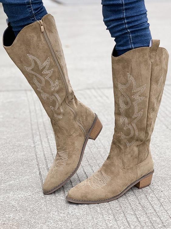 Vintage Embroidered Mid-Calf Boots