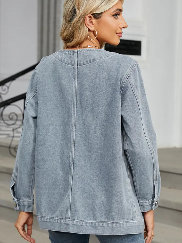 V-hals Lange Mouwen Denim Jas