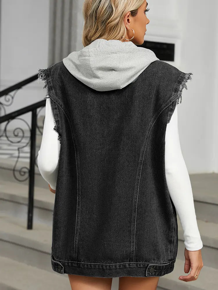 Gilet en denim à capuche ample lavé