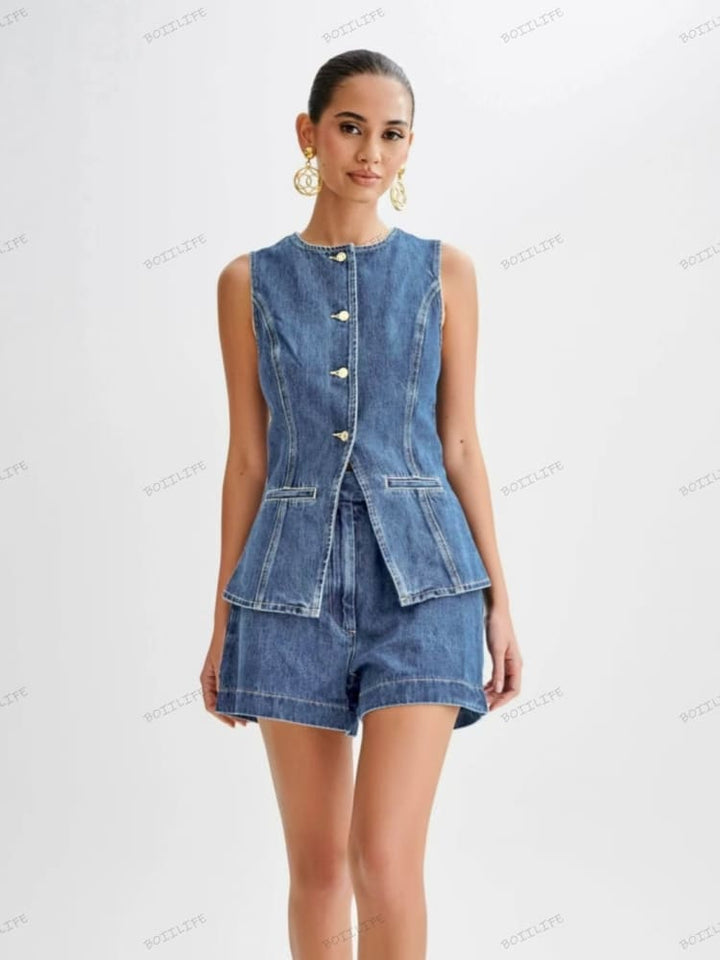 Button-Up na Denim na Short