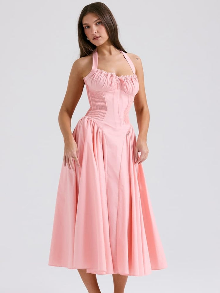 Barbie Pink Backless Halter Midi Dress