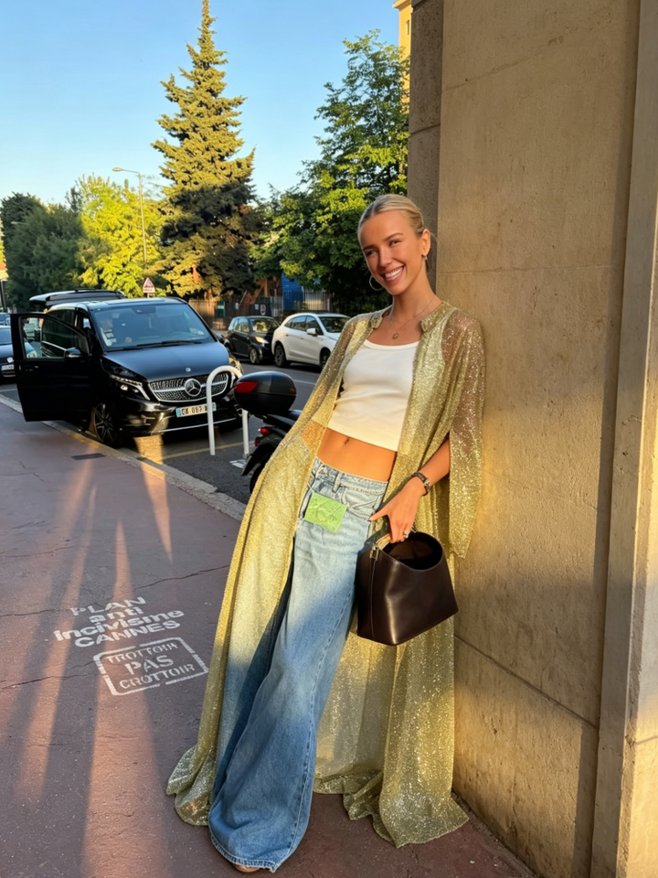 Glitter Sheer Cape Maxi Kimono