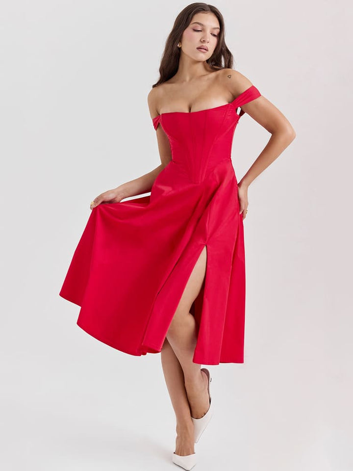 Sexy Low-Waist Bodycon Midi Dress - Scarlet Red