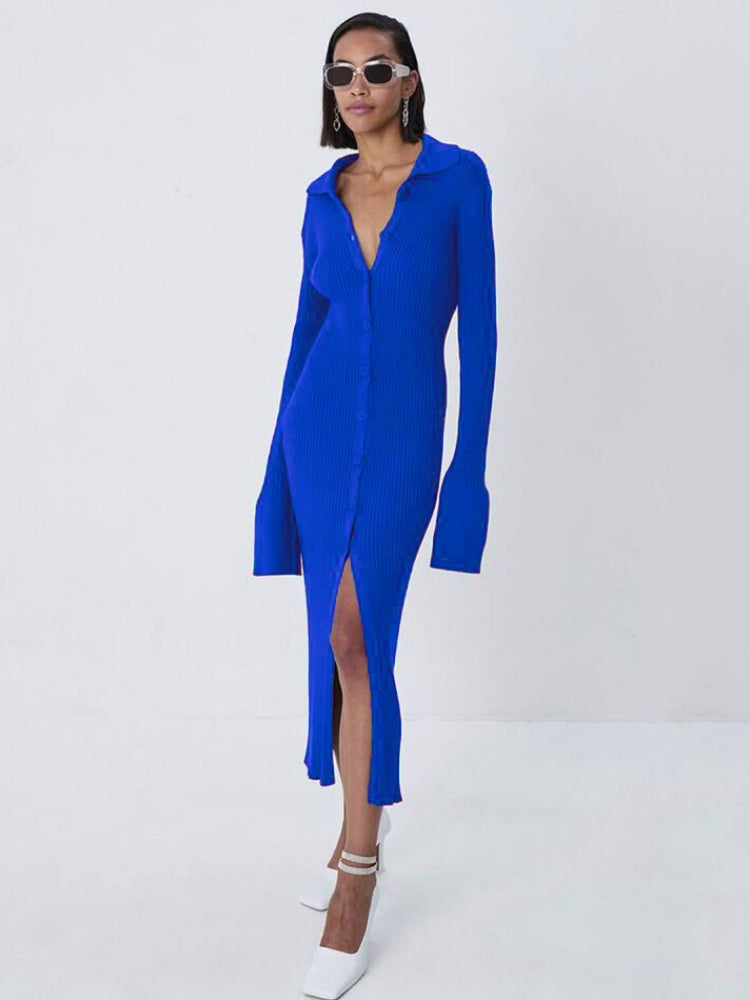 Mahabang Cardigan Knit V-Neck Sweater Dress