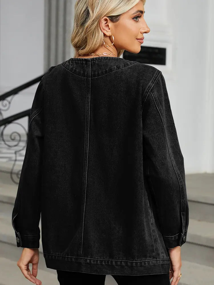 V-hals Lange Mouwen Denim Jas