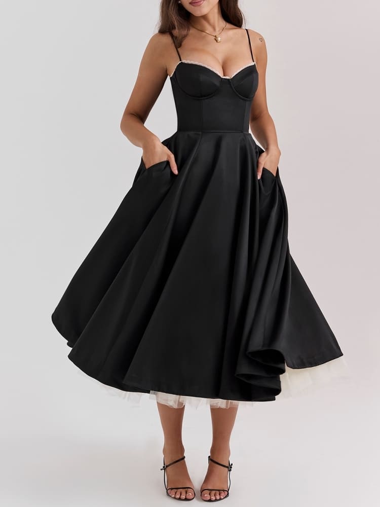Zwarte Tule Midi-jurk