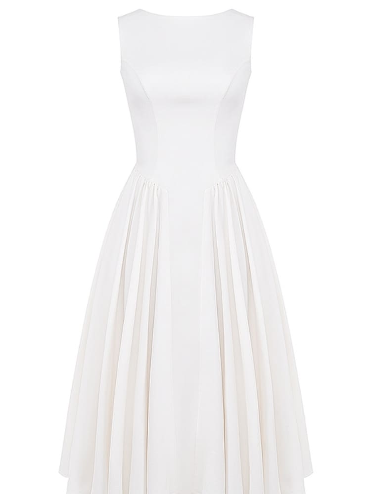 Weißes Midi-Sommerkleid aus Twill