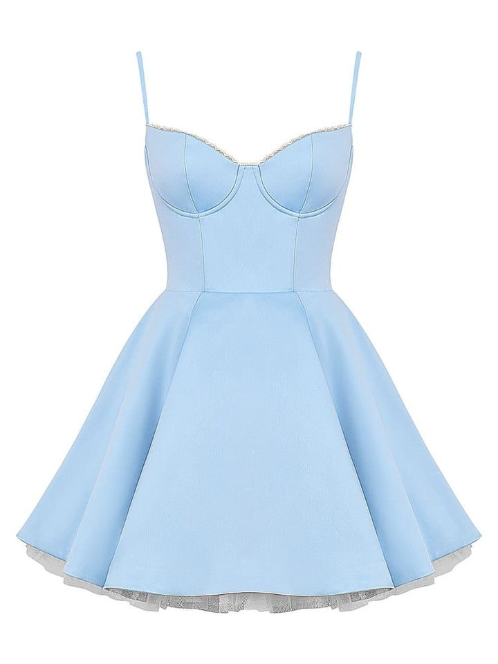 Askepot blå tyl mini kjole