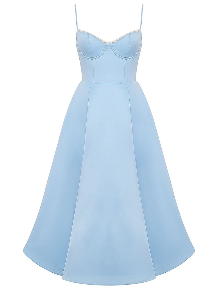 light blue tulle midi dress Surreal Lace-Up Back Tulle Midi Dress Blue