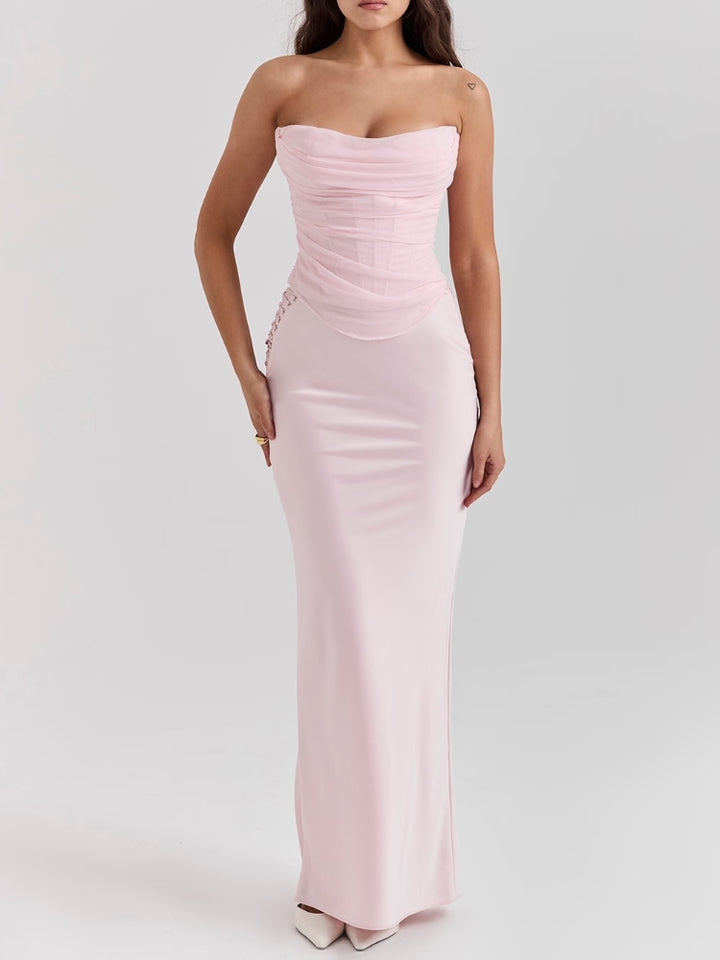 Rosen Schatten Strapless Korsett Maxikleid