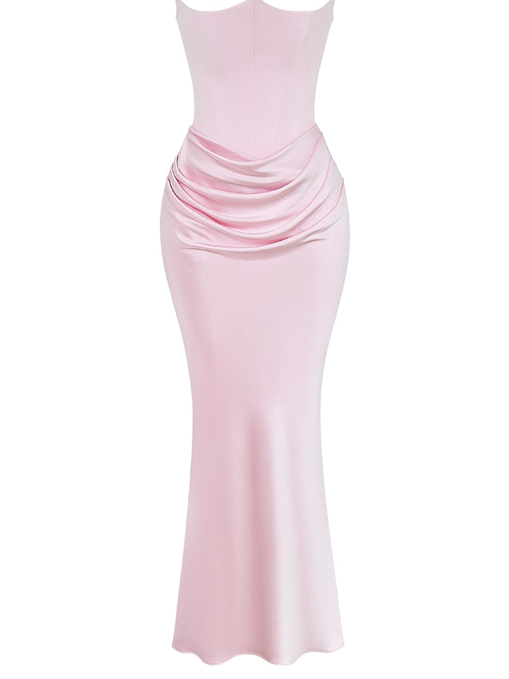 Vestido Maxi Bustier Sin Tirantes Rosa