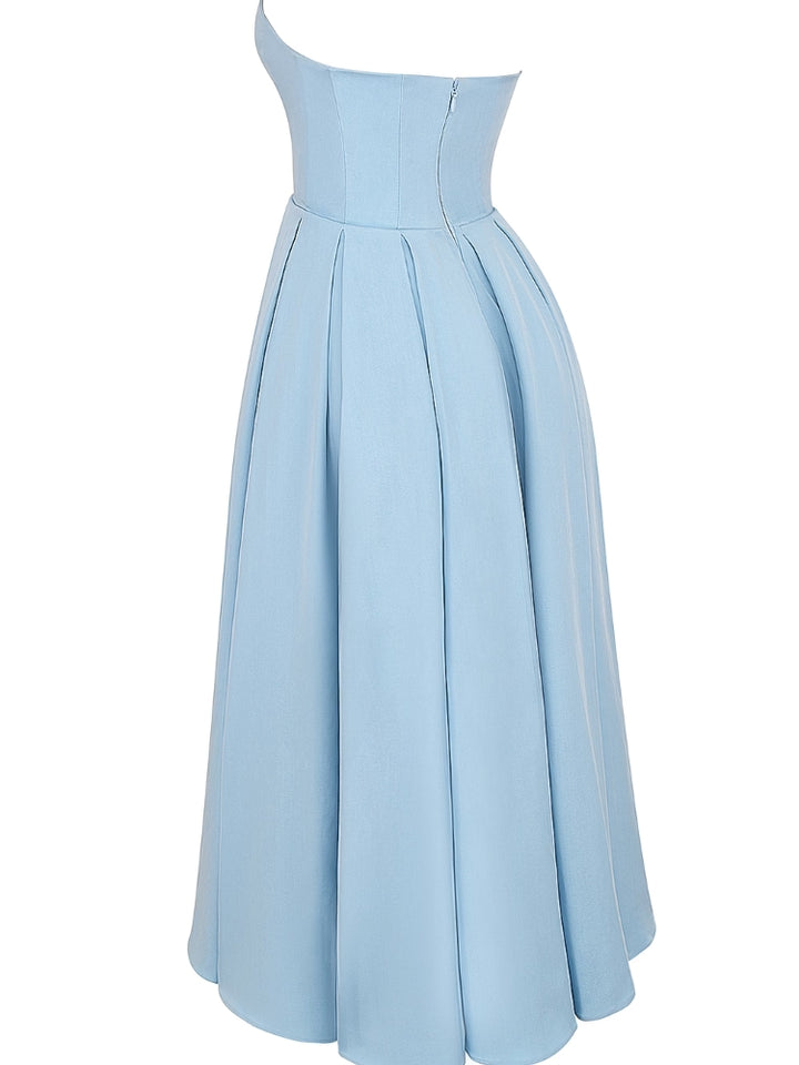 Toscaanse Blauwe Strapless Midi Zomerjurk