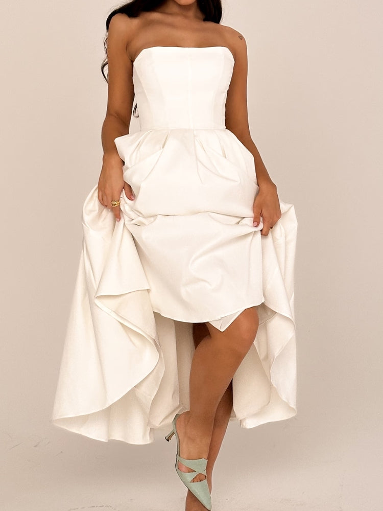 White Strapless Midi Sundress