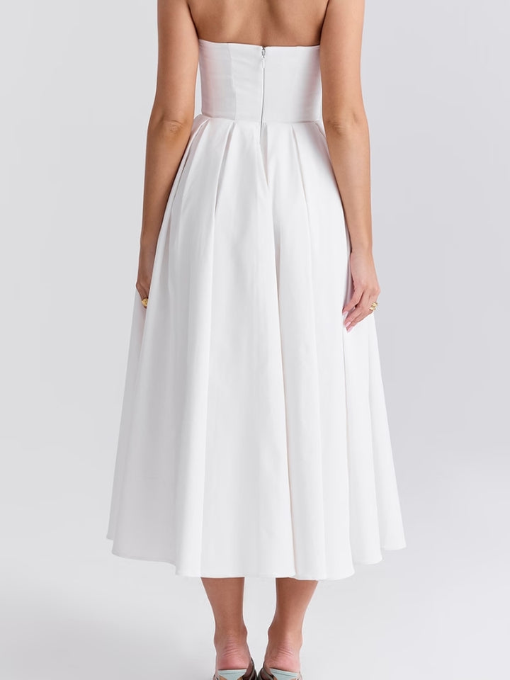 Witte strapless midi-jurk