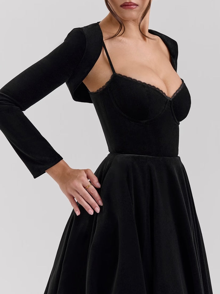 Vestido midi de tul y terciopelo negro