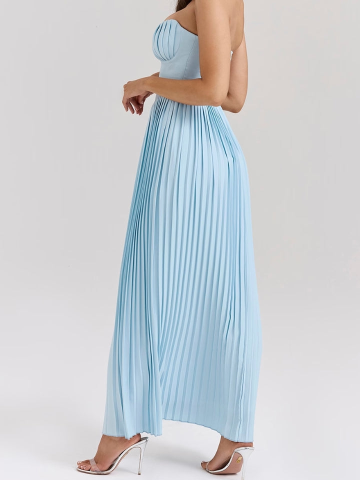 Ocean Blue Pleated Maxi Dress