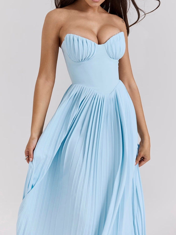 Ocean Blue Pleated Maxi Dress