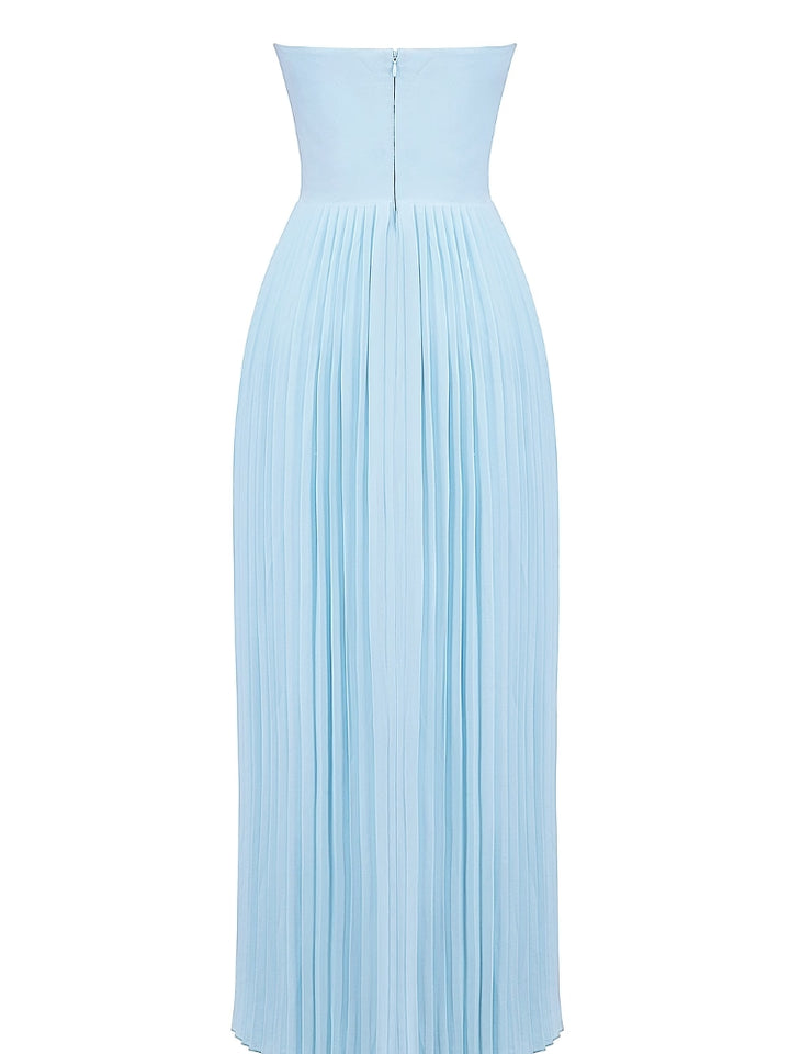 Ocean Blue Pleated Maxi Dress