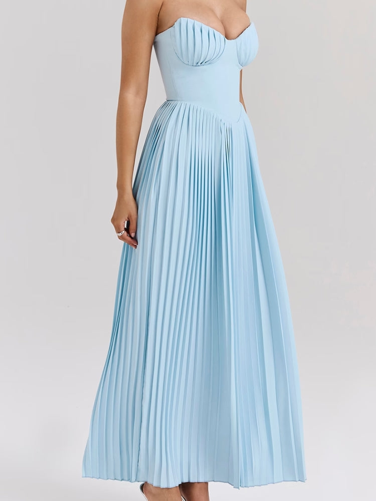 Ocean Blue Pleated Maxi Dress