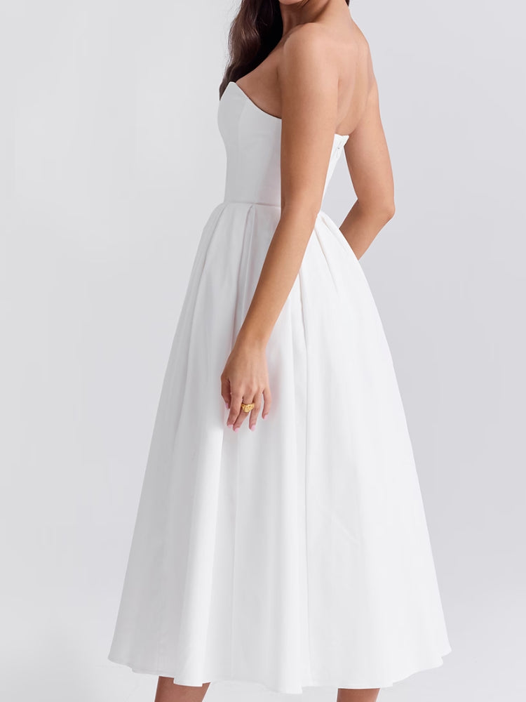 Witte strapless midi-jurk