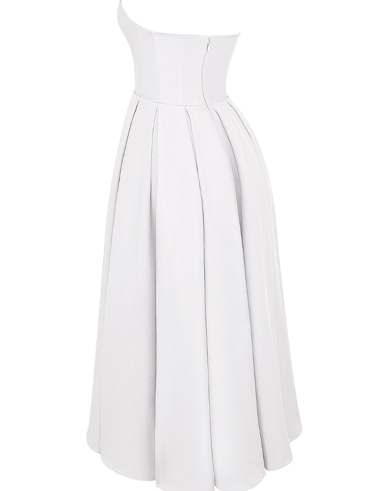 Witte strapless midi-jurk